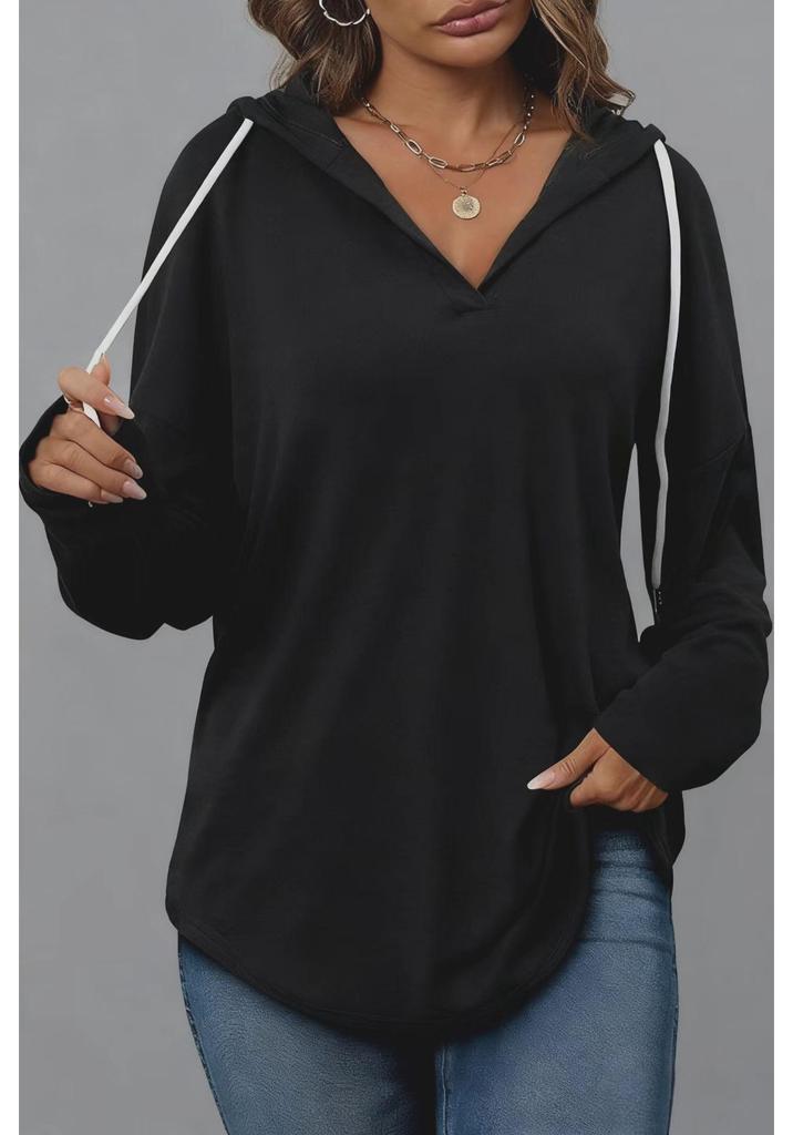 Women's Solid Color Hooded Top with Drawstring - Spring/Autumn Fashion 2025