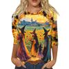 Women's Fashion Casual Halloween Print 3/4 Sleeve T-Shirt with Round Neck