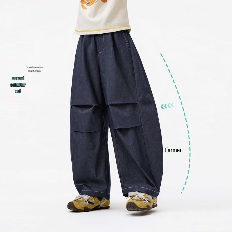 Xiaoyinman Girls' Curved Paratrooper Pleated Jeans