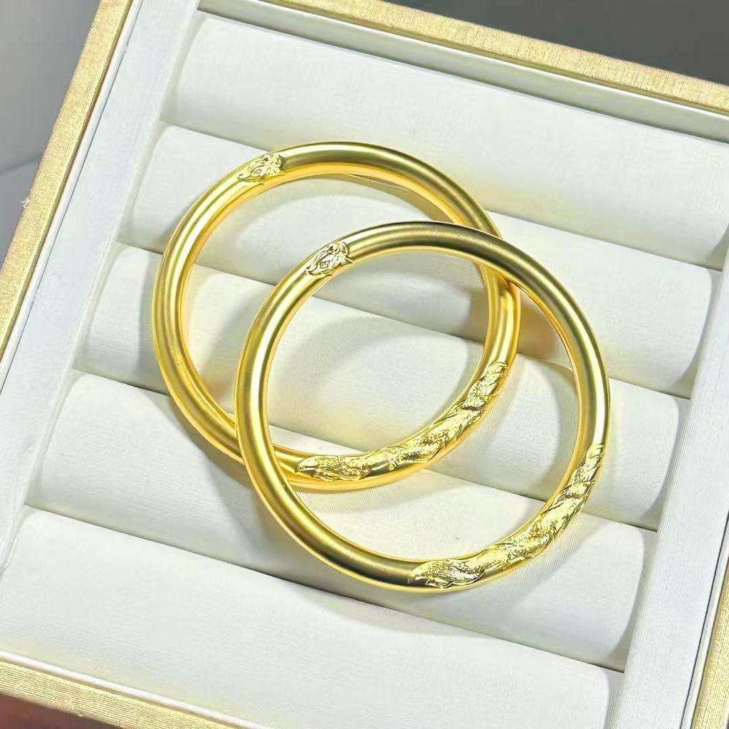 Vietnam Sand Gold Double-Sided Dragon & Phoenix Bangle - Chinese National Tide Style, Imitation Gold.