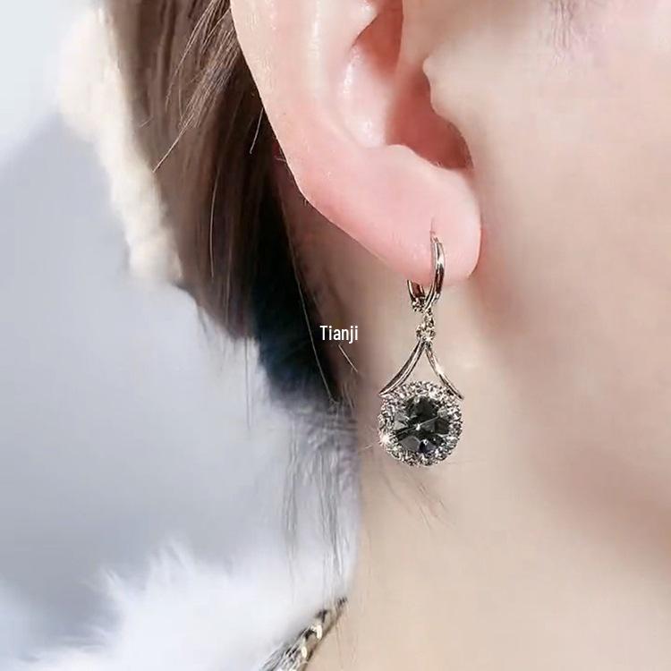 18K Gold Vintage Sparkling Diamond Hoop Earrings - European & American Style Women's Accessories