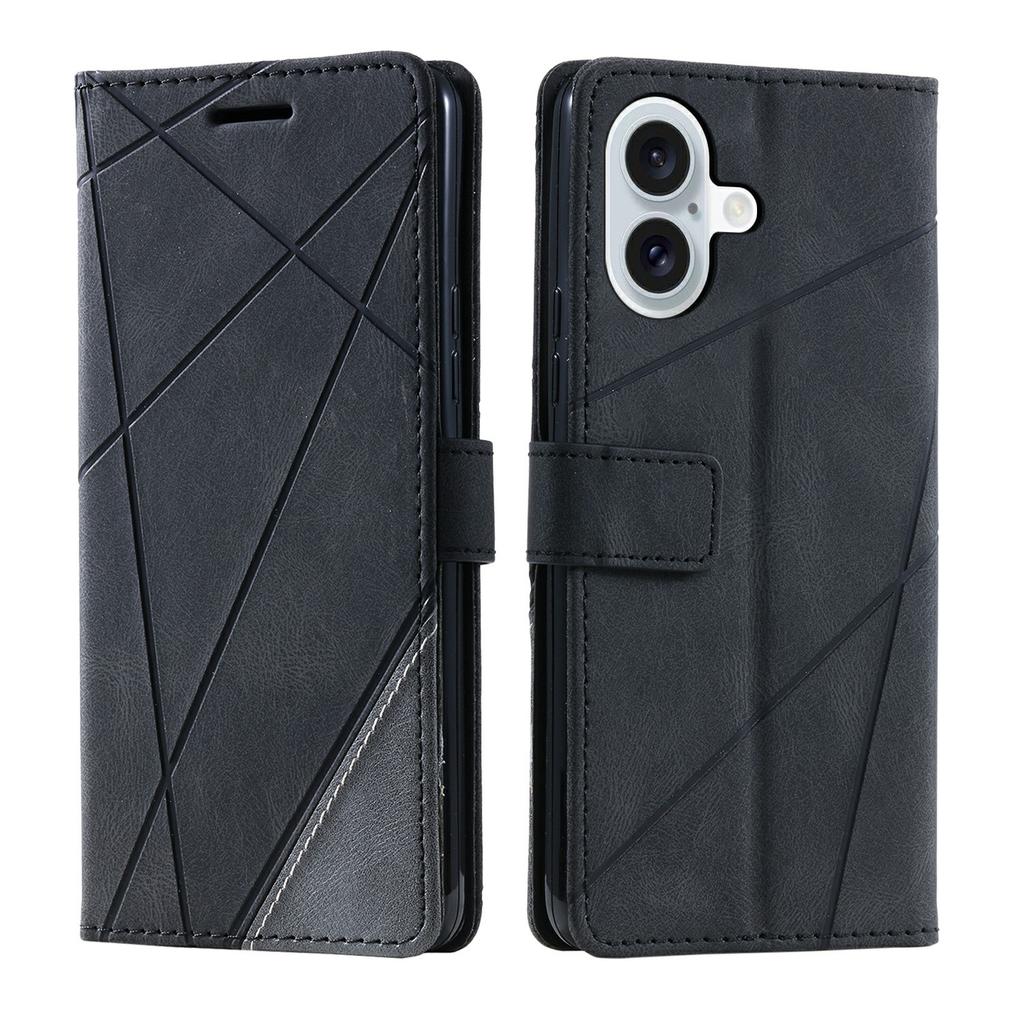 For iPhone 17 Case Imprinted Lines PU Leather Splicing Wallet Phone Cover