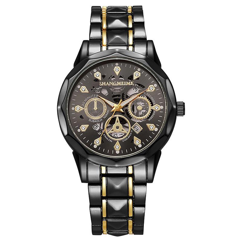 Brand trend fashion waterproof luminous business automatic quartz relief hollow men's watch