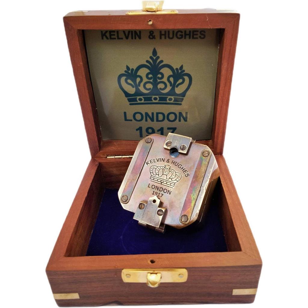 India Antique Brass Brunton compass Square With Wood box nautical gift Compass  (Black, Brown)