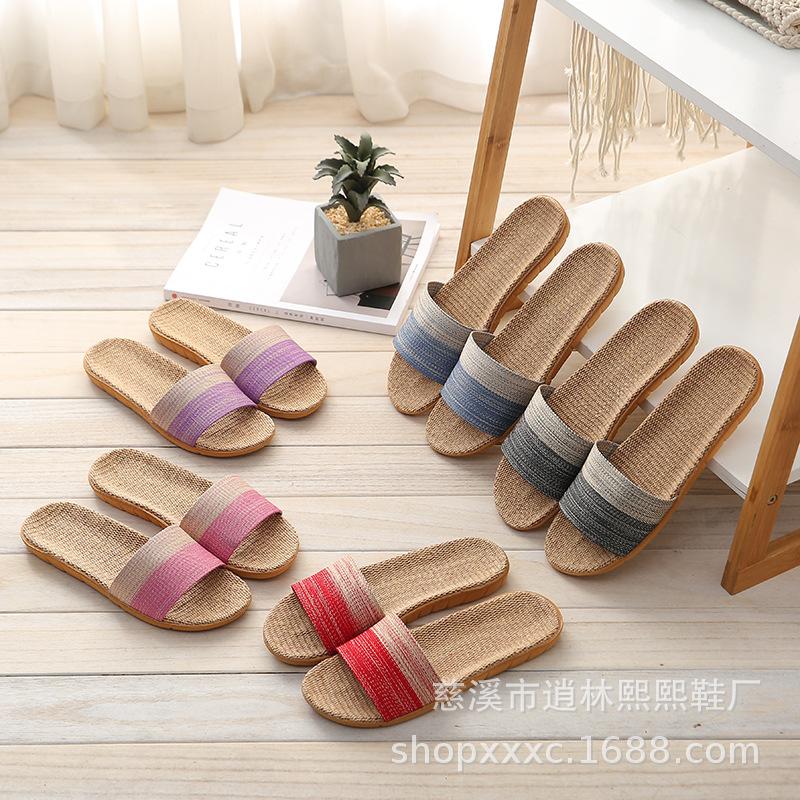 Unisex Indoor Linen Floor Slippers with Webbing for All Seasons