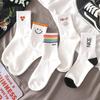 Black Cartoon Korean Women's Mid-Tube Socks - Autumn/Winter Trendy Sports Style, Versatile All-Match White Socks, Popular Among Students.