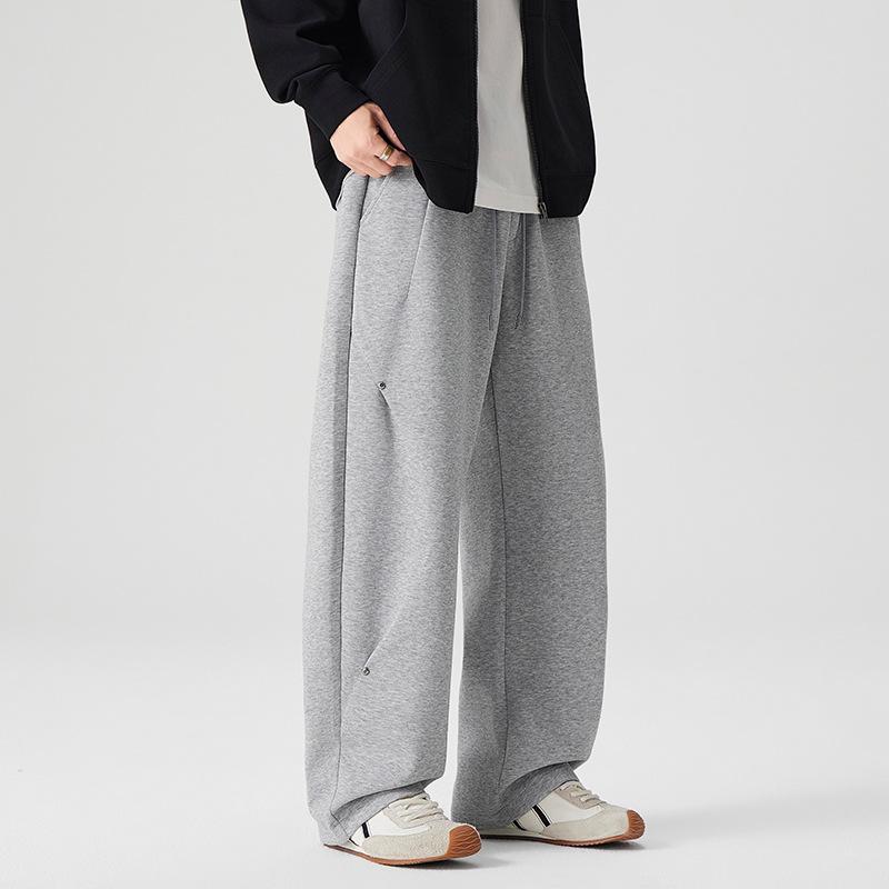 Grey drape wide-leg sweatpants men's spring and autumn loose drawstring casual pants sweatpants straight casual style versatile pants