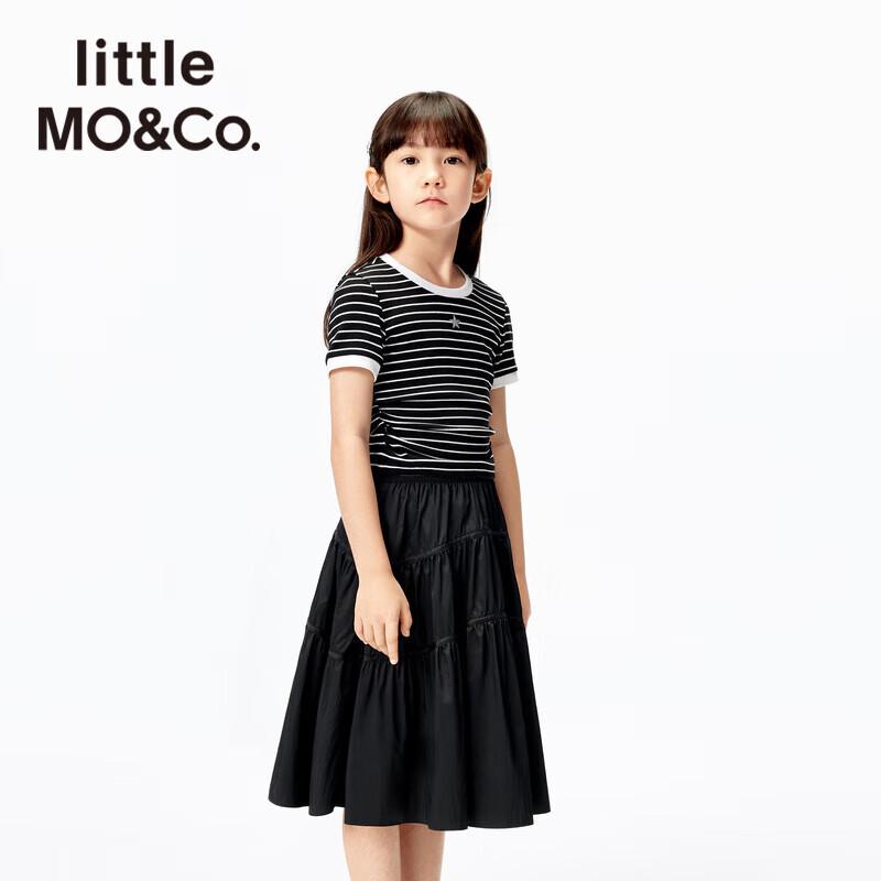 Little MO&Co. Girls  Striped Pleated Round Neck T-shirt 120