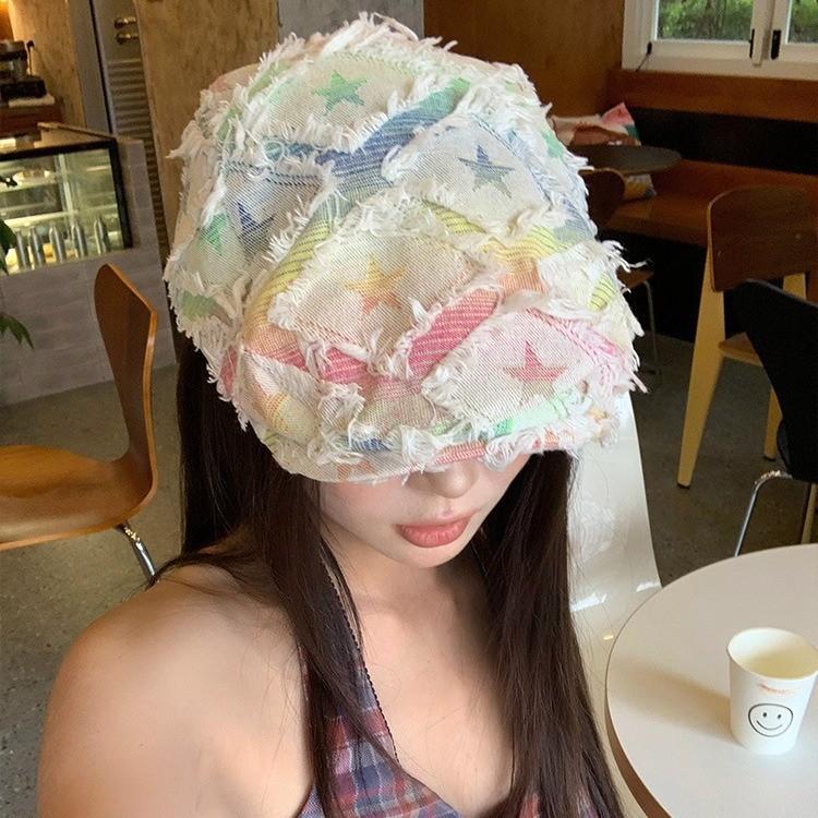 Embroidered Stylish Casual Beret Hat For Summer Spring Unisex Wide Brim Design