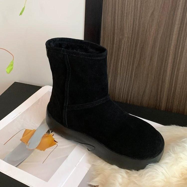Leather Thick-soled Suede Leather Warm Snow Boots Women's Winter Velvet Cotton Shoes Women's Winter 2025 Muffin Bottom Thickened