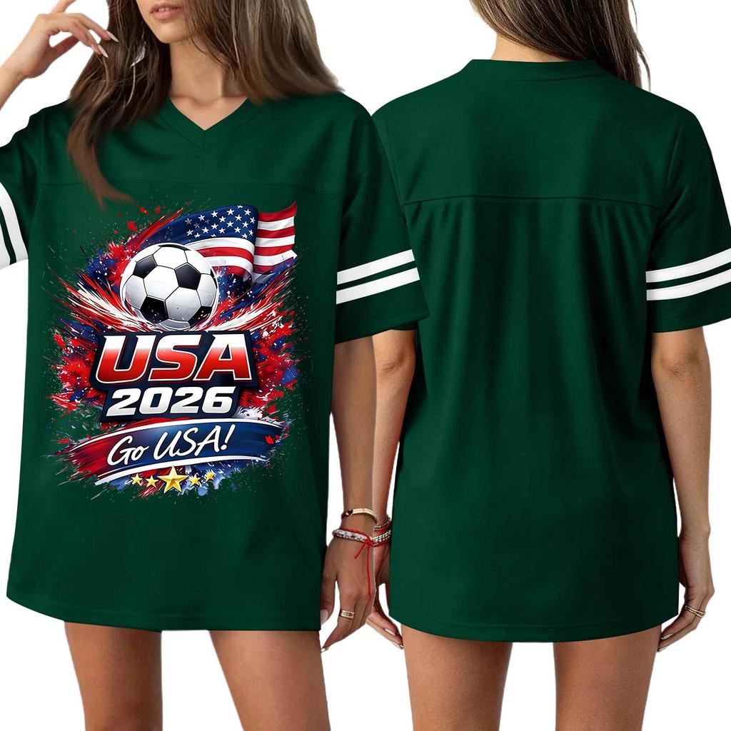 Women's Casual & Stylish V-Neck Sports — Print Short-Sleeve Athletic T-Shirt Top