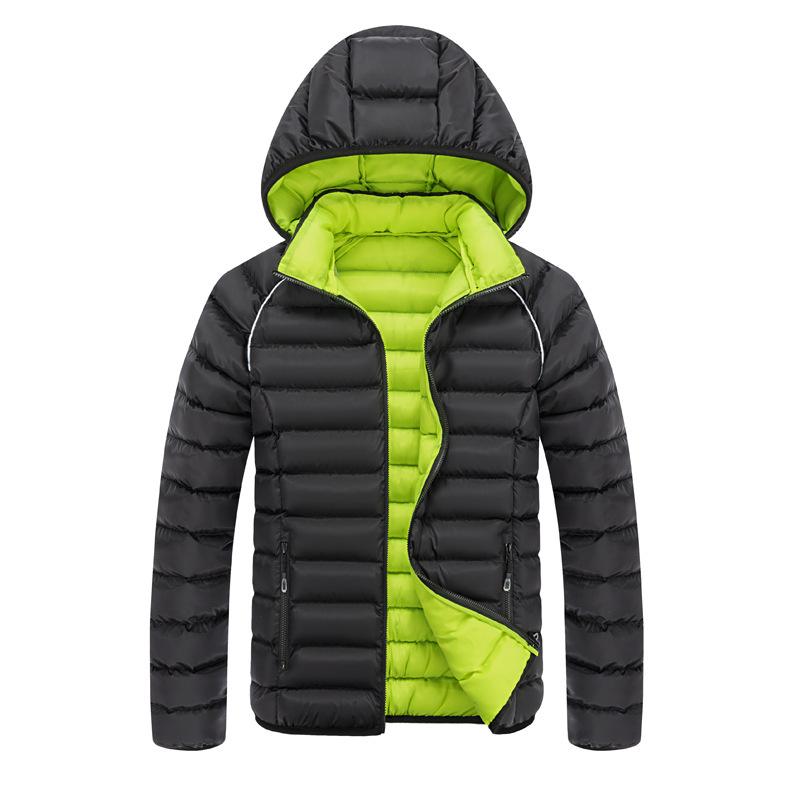 

New Men s Cotton-padded Clothes Color Matching Zipper Hooded Cotton-padded Clothes Casual Thickened Men XXXXL чорний