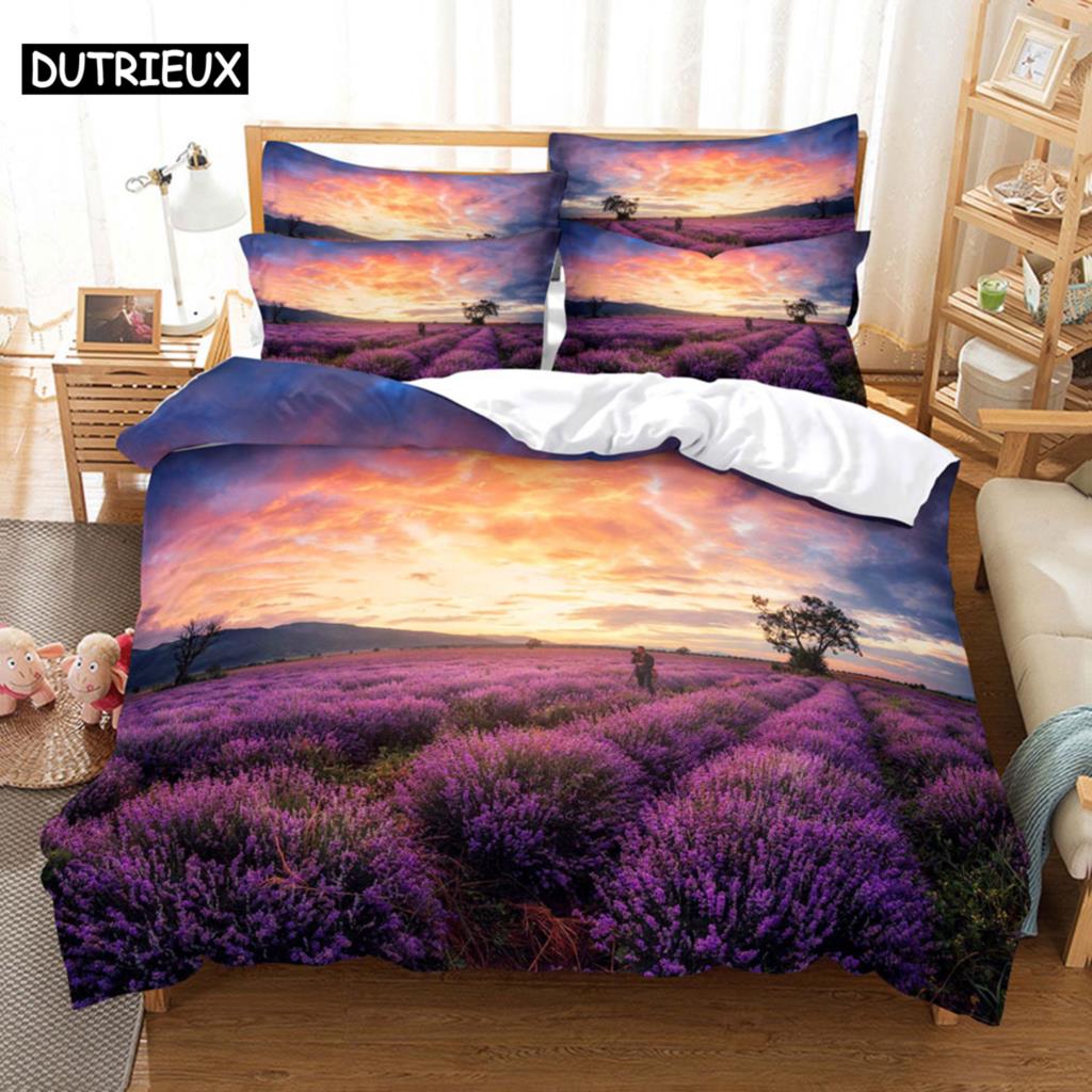 Purple Flower Duvet Cover Set Double Bed 200x200 Thin Floral Bedding Set 3PCS 2PCS with Pillowcase Single Quilt Cover 220x240