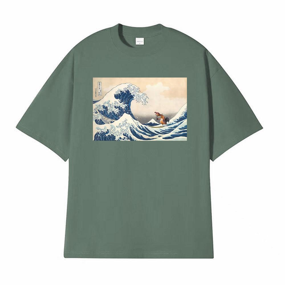 

The Great Wave of Kanagawa Lmage Chicken Joe Funny Meme Picture T Shirt Surfs Up T Shirts Men Women Oversized TShirt Streetwear 4XL