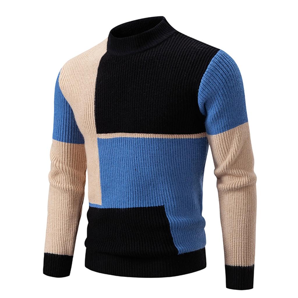 Winter Men's Half High Collar Contrasting Pullover Sweater Knit Casual Top