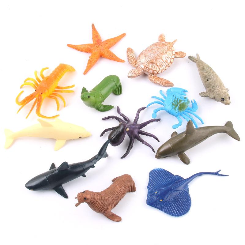 Marine Life 12-Piece Simulation Animal Model, Underwater World Starfish Octopus Seal Shark Ornament Toy