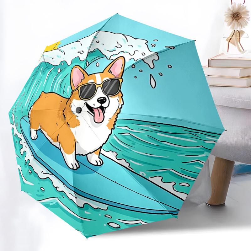 1pc Surfing DogAutomatic Open/close Folding Umbrella, Compact Portable Travel Umbrella, Perfect Birthday/Holiday, Cute Umbrella, Durable Construction
