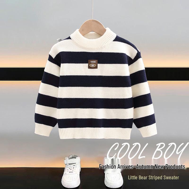 2025 Fashionable Boys' Striped Sweater: Handsome Toddler Spring/Autumn Knitwear