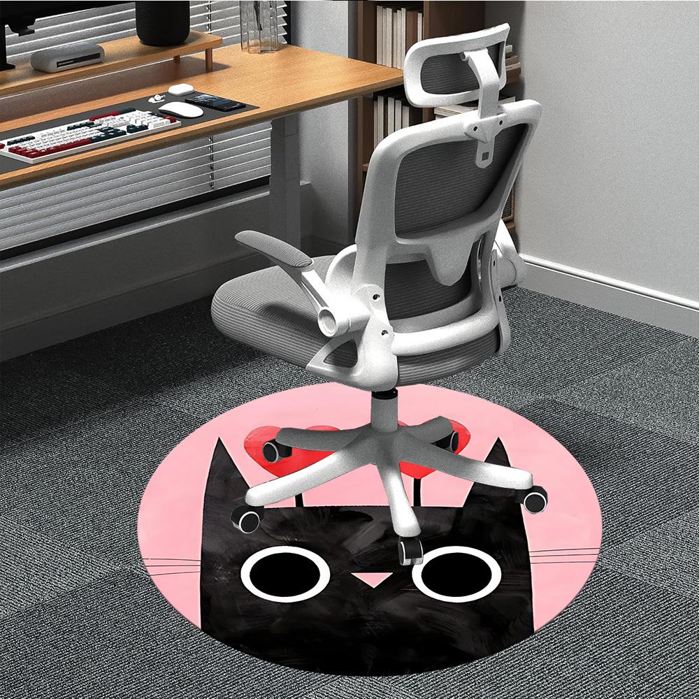 1pc Cat Love Office Round Area Rug, Indoor Mat Suitable For Office, Under Office Chairs Bedroom Living Room Home Decor, Room Deco