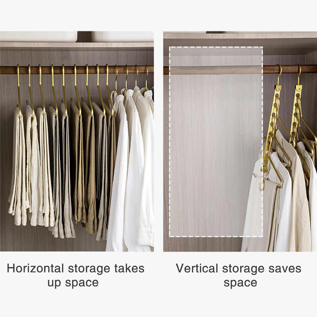 9 Löcher Faltbarer Metallbügel Hosenständer Mehrschichtiger Magischer Kleiderorganisator Spurloser Clip Platzsparende Aufbewahrung für Kleiderschrank