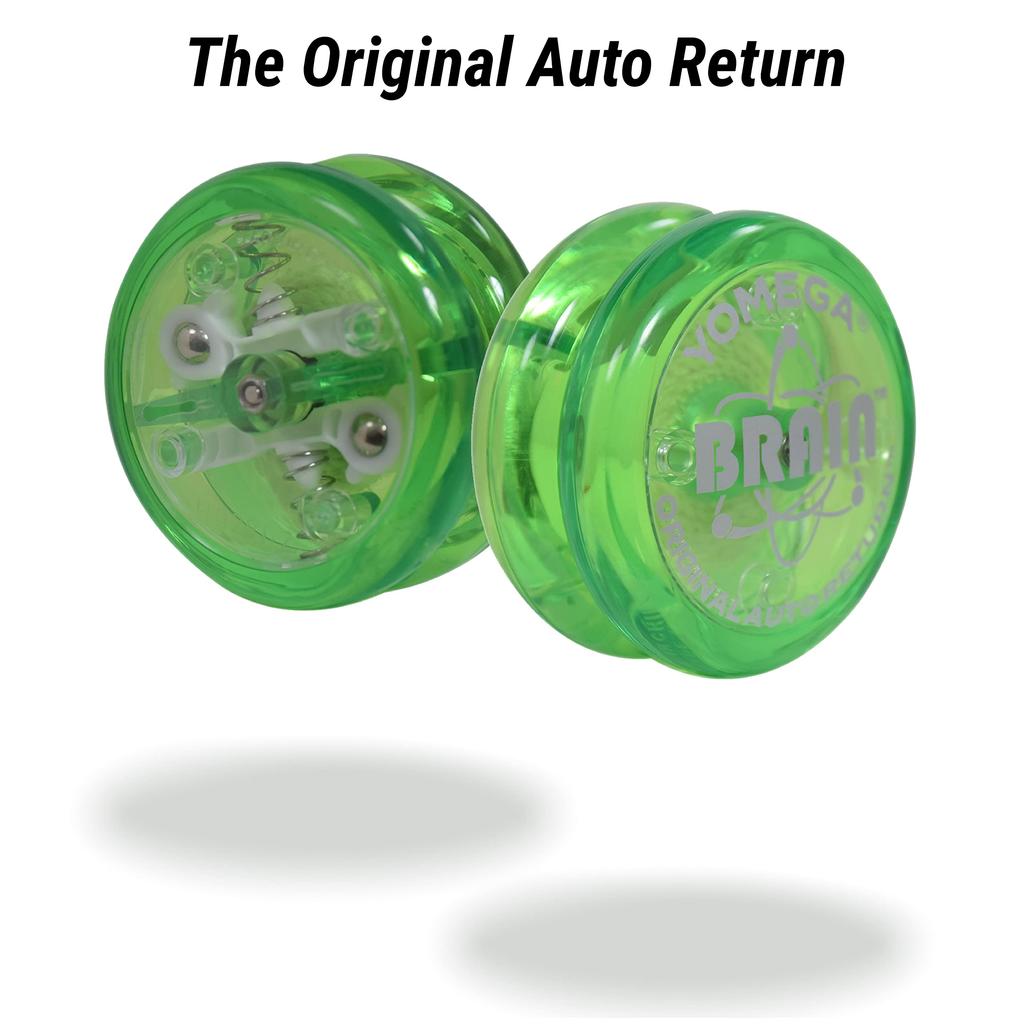 Yomega Original Brain - Pro-grade yo-yo for kids and beginners, featuring an auto-return system. Includes 2 spare strings (Green)