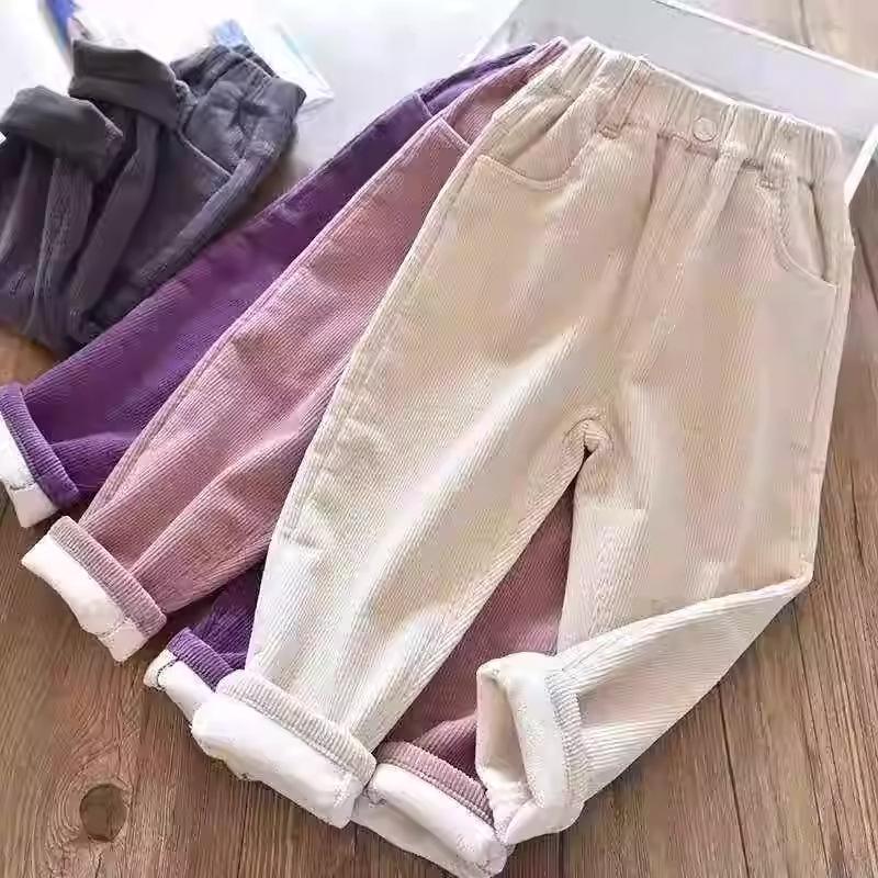 Kids Warm Pants Boy Girls Autumn Winter Thick Outer Wear Sports Trousers Children Clothes Casual High Waist