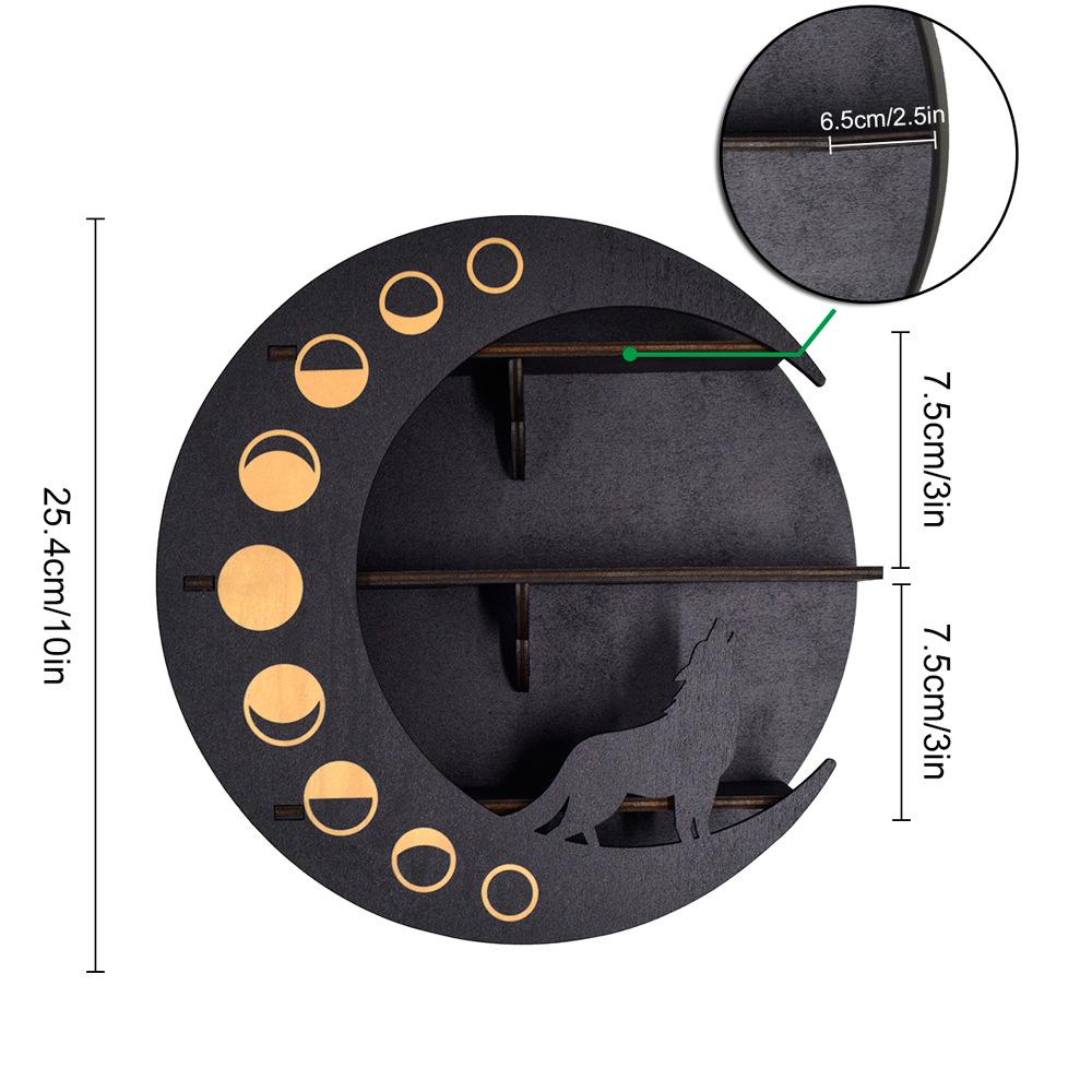 Boho Wall Mounted Black Moon Round Wooden Stand Rack Crystal Storage Display Floating Shelf Home Decoration