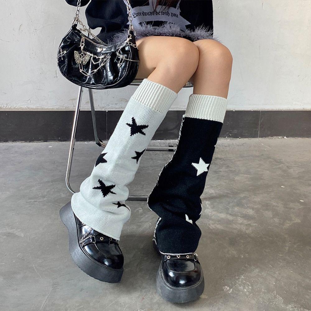 Asymmetric Knit Leg Warmers Lolita Style Wide Leg Warmers Star Pattern Leg Covers Winter Season