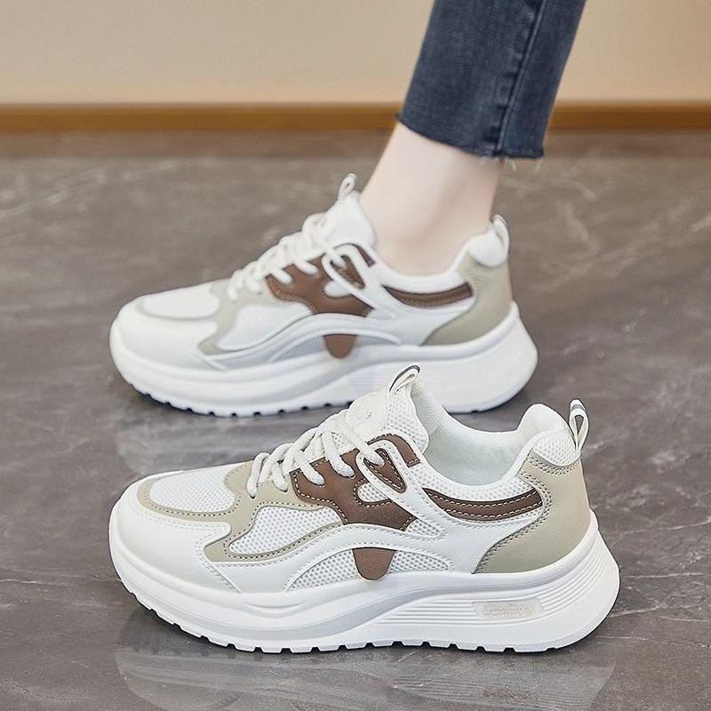 Fashionable Mesh Breathable Sports Shoes, Women'S New Versatile Lace Up Running Shoes, Casual Lightweight Soft Soled White Shoes