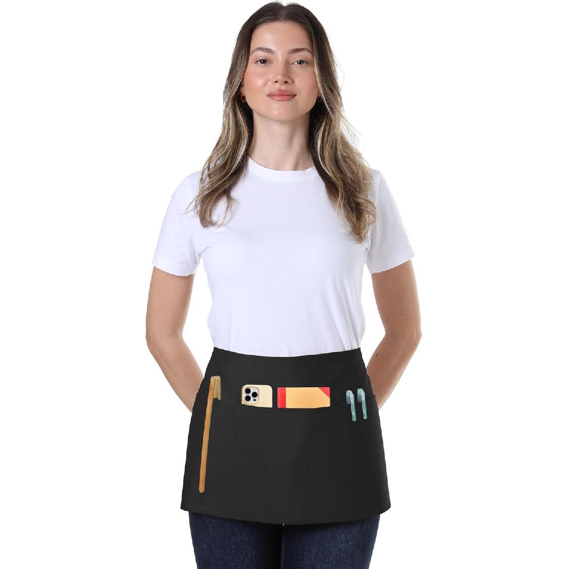 TOSHE Waist Apron with 3 Pockets Waterdrop Resistant Premium Cotton Waitress Apron 10 Color Option Server Apron Chef Apron чёрный