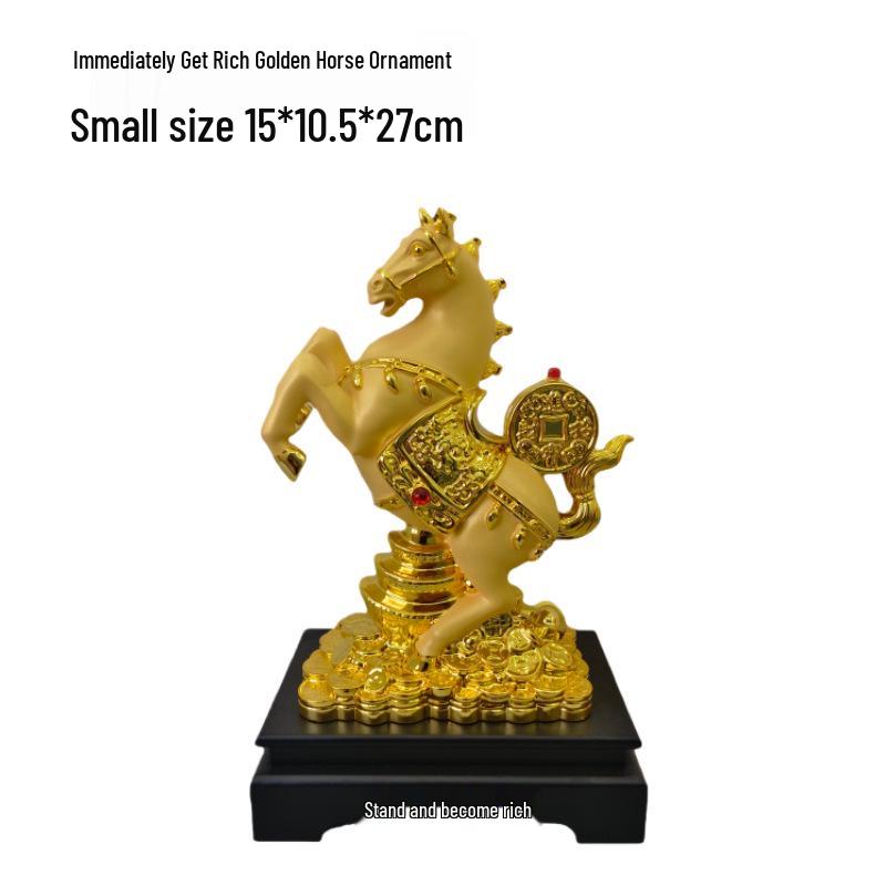 Golden Zodiac Horse Figurine: Resin Craft for Wealth & Prosperity in the Year of the Horse Home Decor Gift.