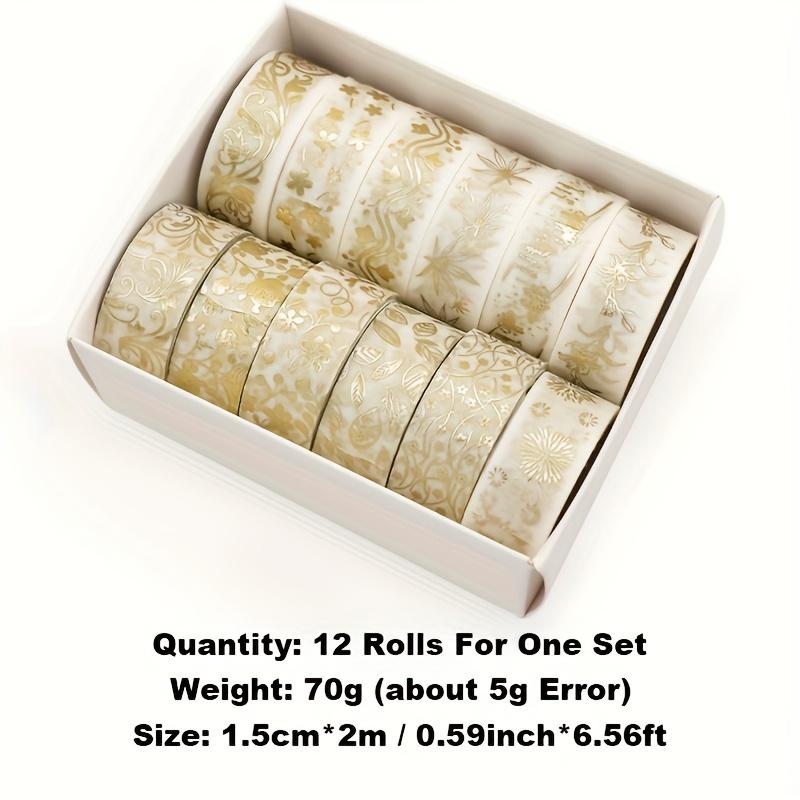 12 Rolls Golden Plant Flower Series Washi Tape Golden Foil Decorative Hand Account Sticker DIY Material Beauty Tape