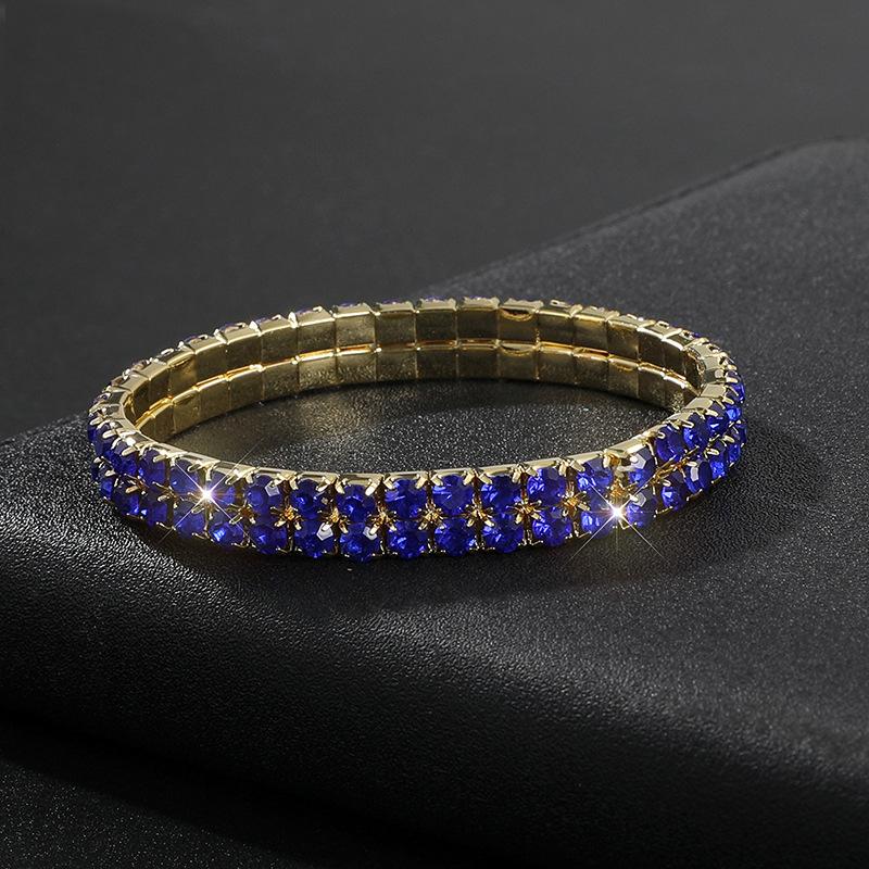 Full Diamond Bracelet Exaggerated Rhinestone Bracelet Bridal Crystal Two Rows Elastic Line Bracelet Female