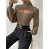 Maglione da Donna Autunno Inverno Sexy Lento Scollo Alto Design Intrecciato Capo Esterno Top per Donne
