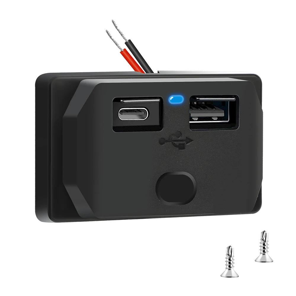 Waterproof DIY RV Car USB PD Charger Socket 2 Port Power Outlet Panel Mount DC5V/3.1A 12V 24V for Car RV Bus Truck