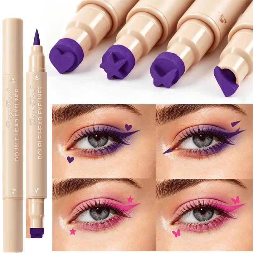 Colorful Liquid Stamp Eyeliner Red Star Heart Butterfly 2 In 1 Eye Liner Pencil Purple Pink Waterproof Eye Template Makeup Tool