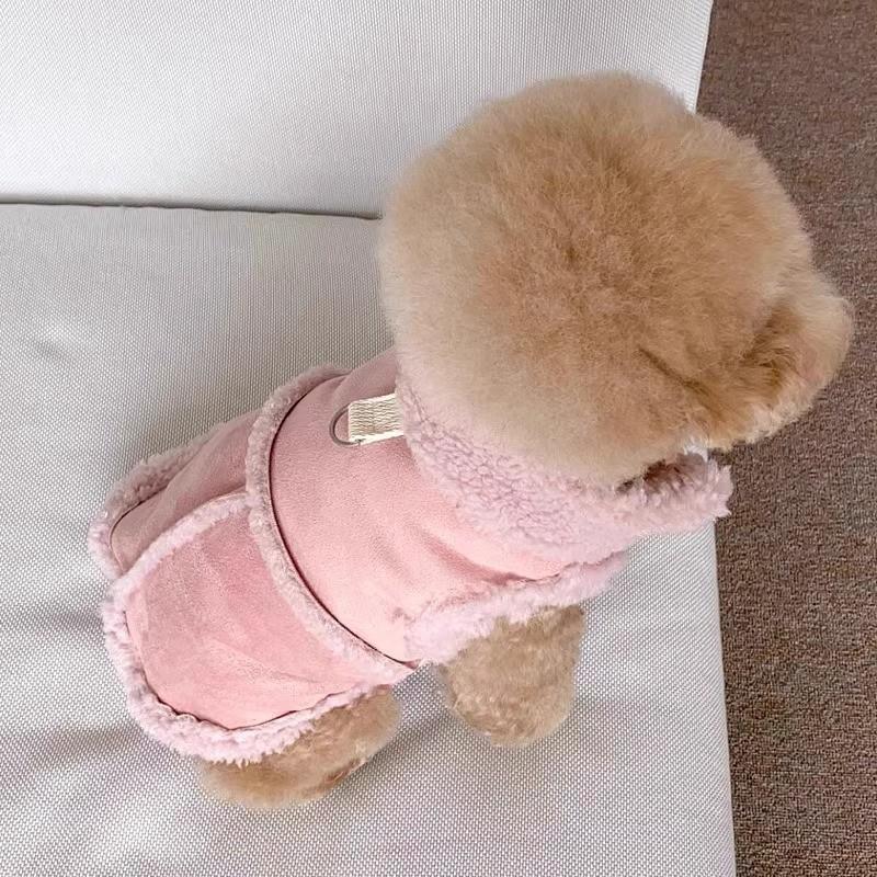 Brown Suede-Like Dog Vest Small Breeds Like Bichon Frise Teddy Warm Winter Coat With Leash Attachment