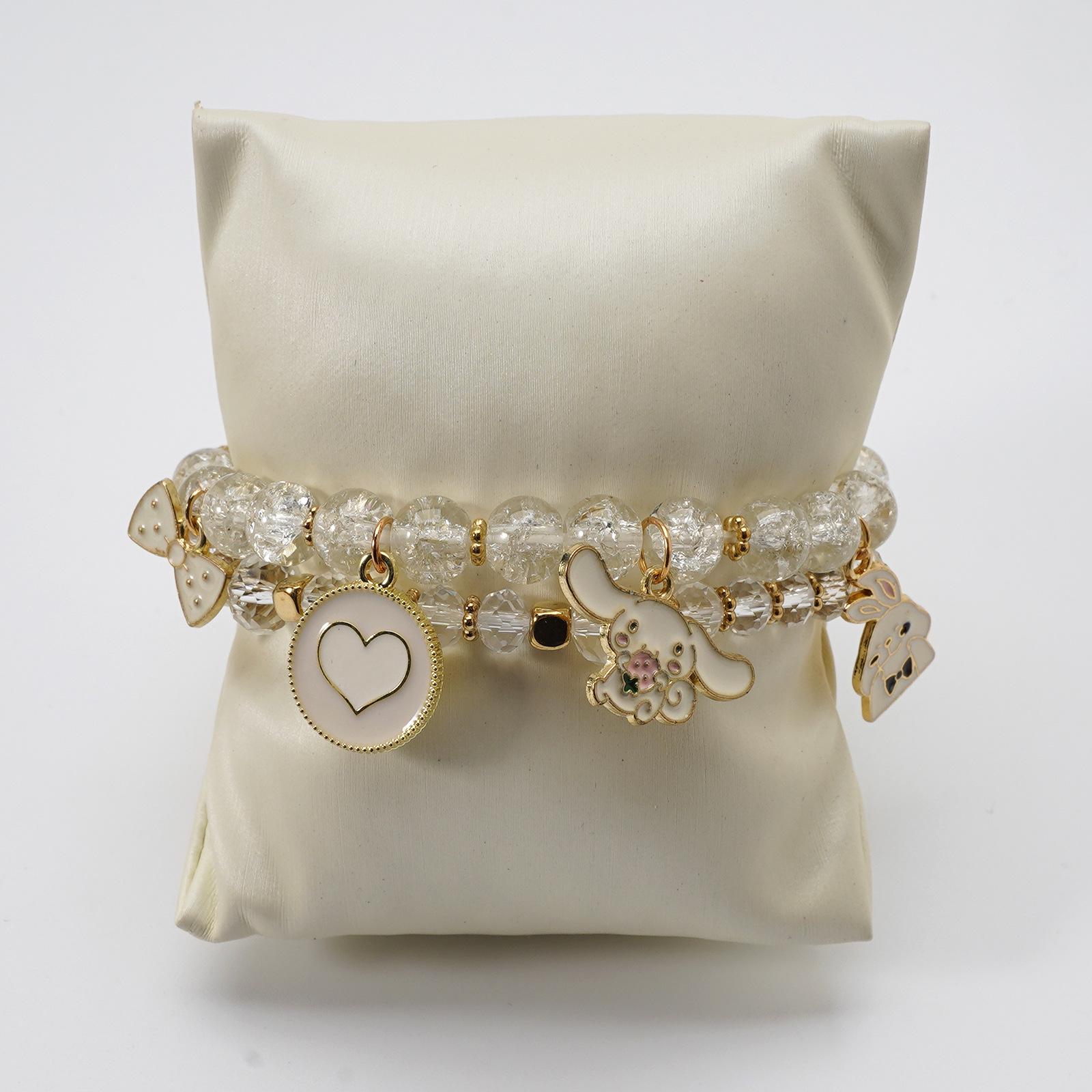 Heart Cartoon Cute Beaded Bracelet: Fashionable Sanrio Crystal for Best Friends and Students белый