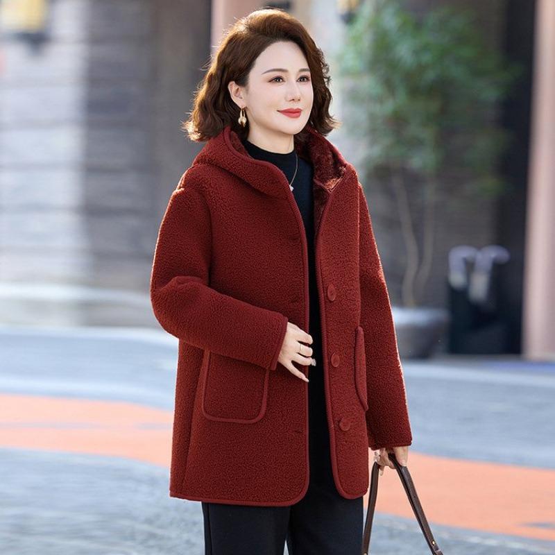 Autumn and Winter Fleece Thickened Jacket Women's Granular Fleece Cotton-padded Jacket Warm Hooded Cotton-padded Jacket