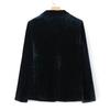 Autumn/Winter Dark Green Velvet One-Button Blazer for Women