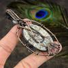 K2 Azurite, Moonstone Gemstone Copper Wire Wrap Jewelry Pendant 3.55"
