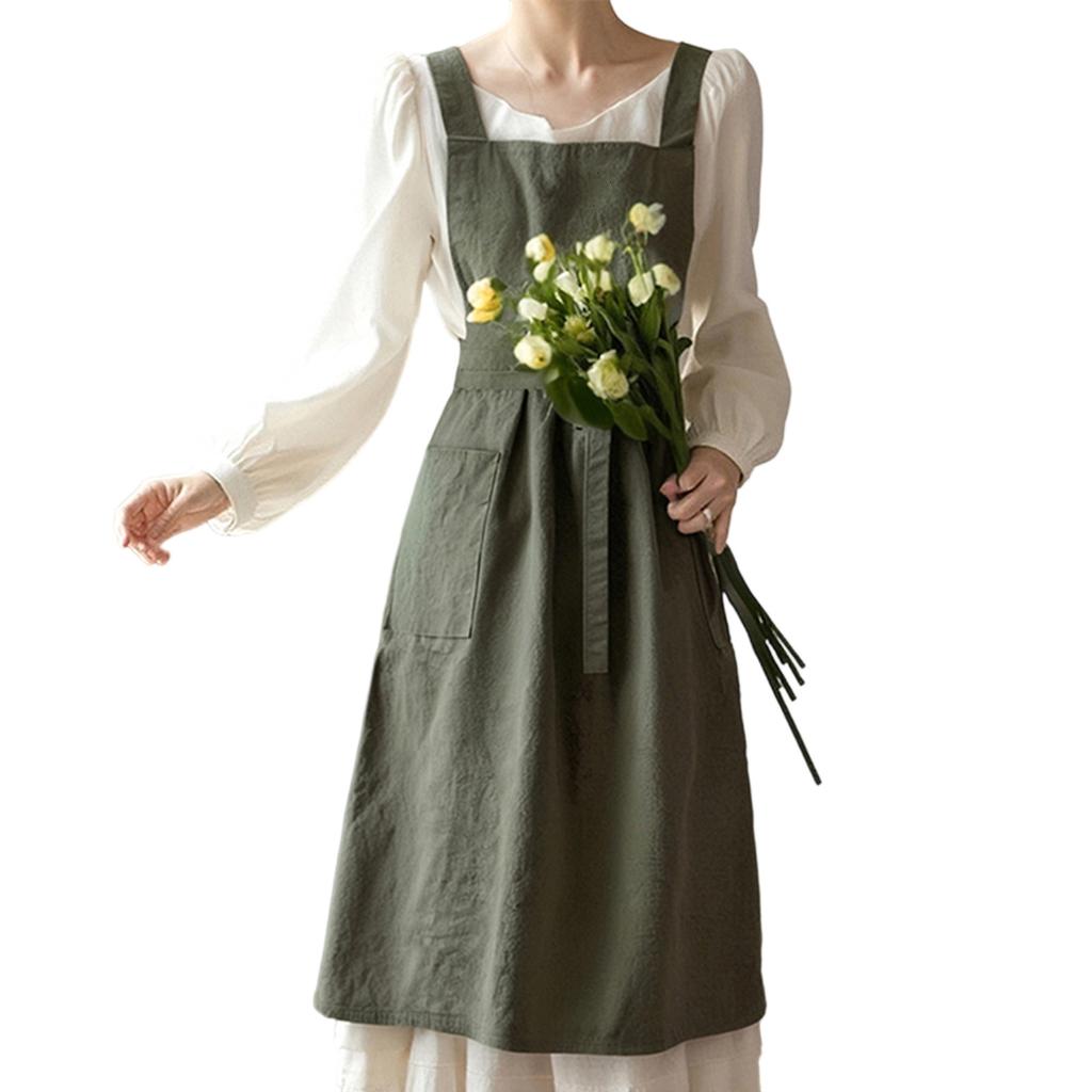 Adjustable Floral Print Cooking Apron with Pockets Stylish Tie-up Work Apron for Women Machine Washable Art Apron