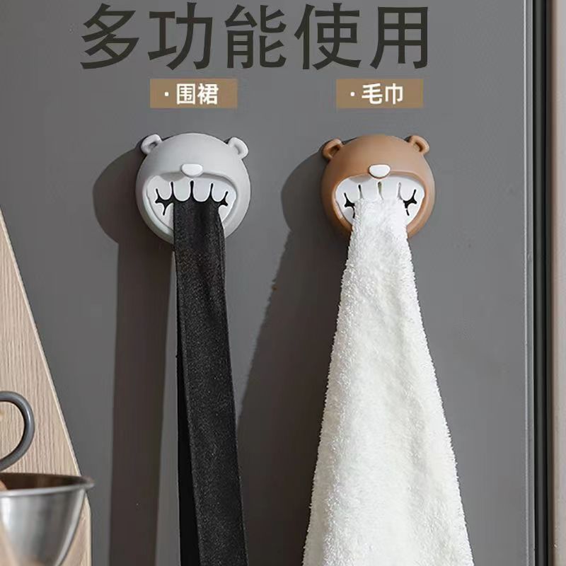 Bear-shaped Towel Rack Bathroom No-Drill Towel Hook Kitchen Cloth Holder Dishcloth Storage