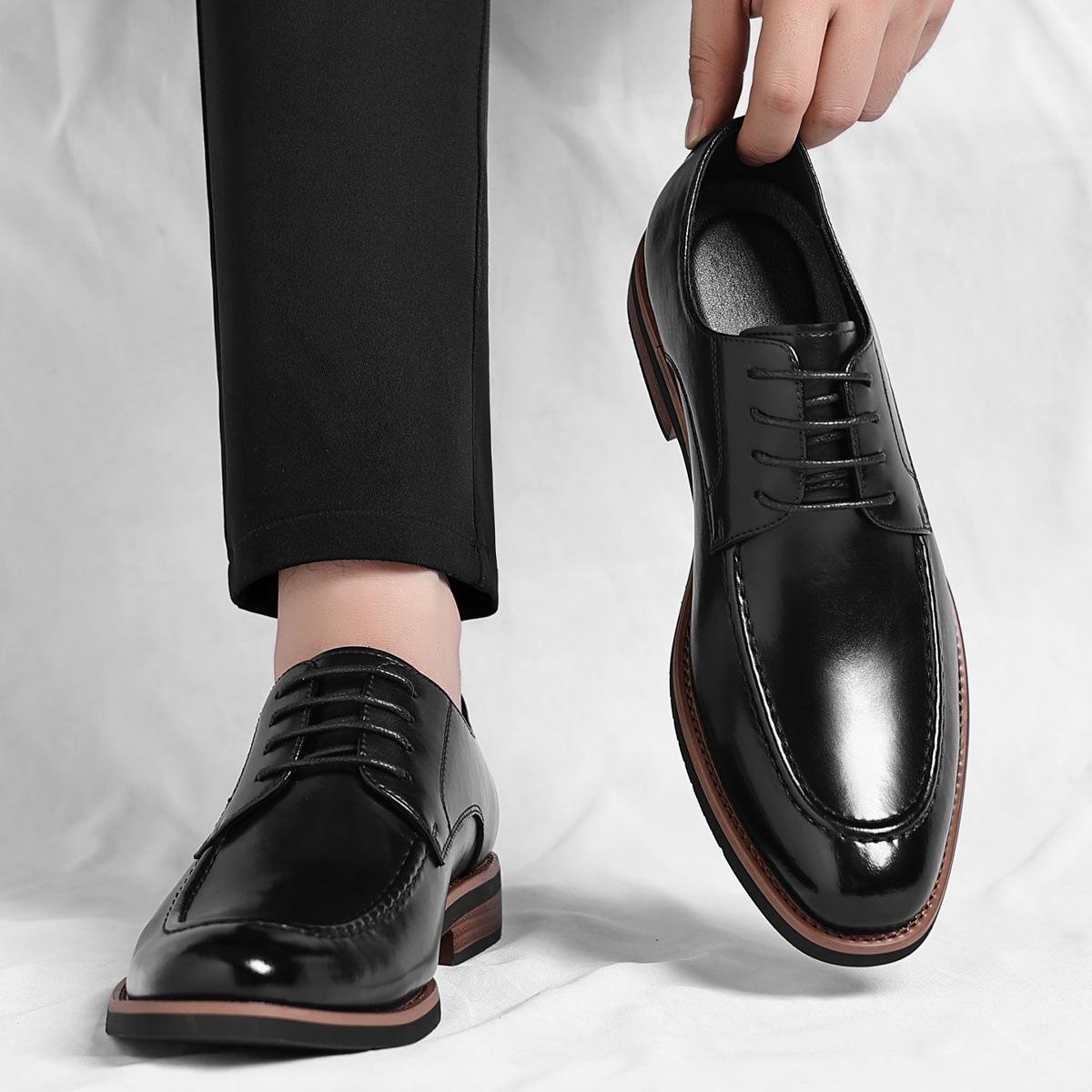 Extra Large Size Derby Shoes Leather Pointed Casual Leather Shoes British Style Business Dress Wedding Groom Shoes 37