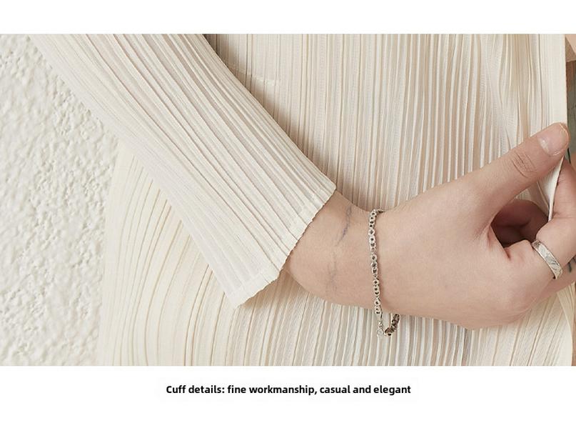 2024 Frühling Damen Midilanger Miyake Zahnstocher Cardigan - Langärmelig, Lässige lockere Passform, Plissierte Oberbekleidung