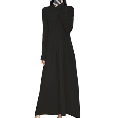 Tricot Longo Liso Abaixo do Perfeito para e Primavera [OGCPWYQZ] Vestido Feminino, Mangas, Gola Alta, Emagrecedor, Evasê, Cor, Joelho, Macio, Estiloso, Elegante,