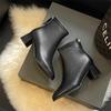 2024 Spring and Autumn New Fashion Round Head Solid Leather Surface Simple Back Zipper Versatile Women's High Heel Naked Boots