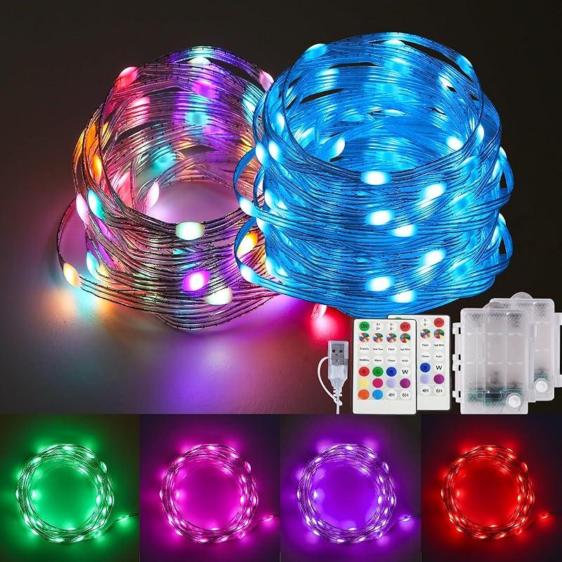Fairy Lights Battery Operated Color Changing String Light with Remote, 16.4FT 1-Pack Twinkle LED Lights USB Plug or Battery Powered, Outdoor