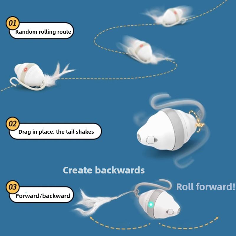 360 ° Rolling Mouse Shaped Cat Toy Automatic Glowing Feathers Cat Teasing Toy Usb Charging Indoor Fun Animal Game Interactive Companion Pet Supplies