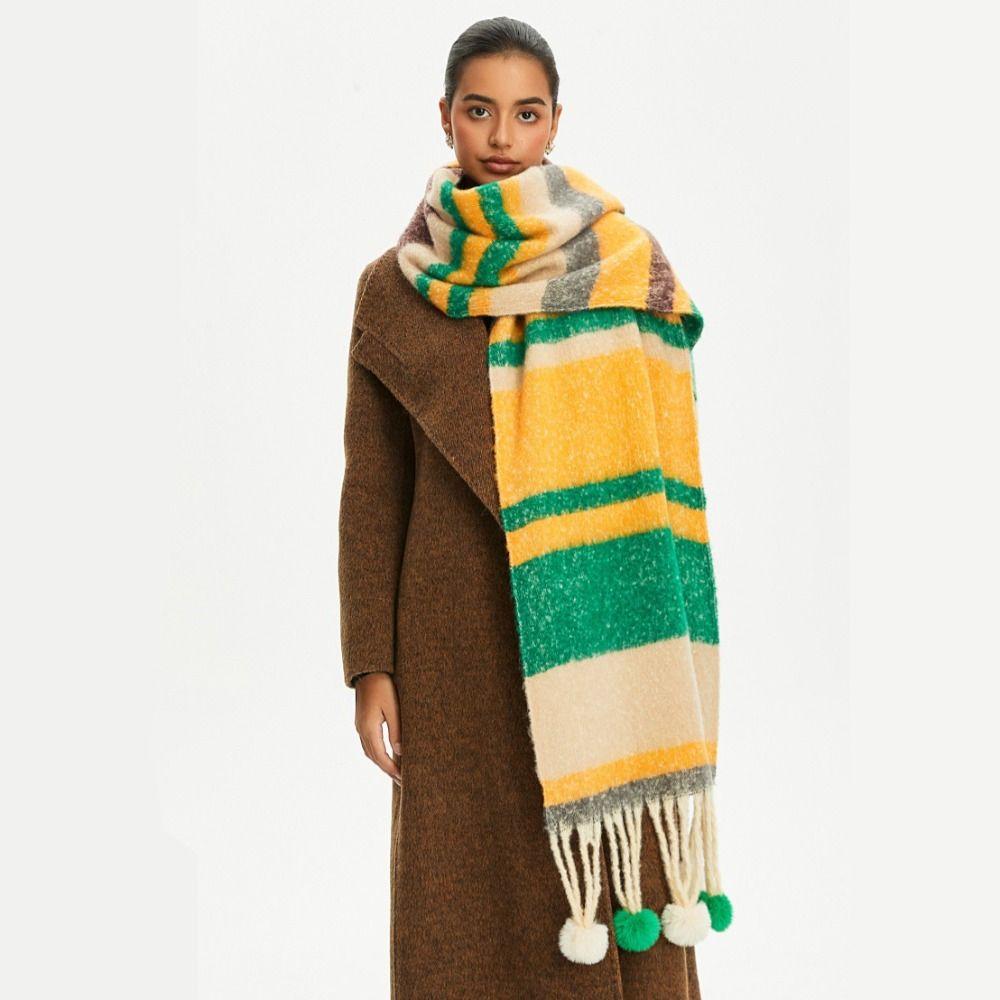 Mohair Rainbow Tassel Shawl Loop Yarn Winter Cashmere Scarves Retro Warm Wraps Women/Men